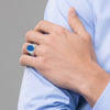 14k White Gold Mens with Black Rhodium Oval Blue Agate Complete Ring