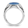14k White Gold Mens with Black Rhodium Oval Blue Agate Complete Ring