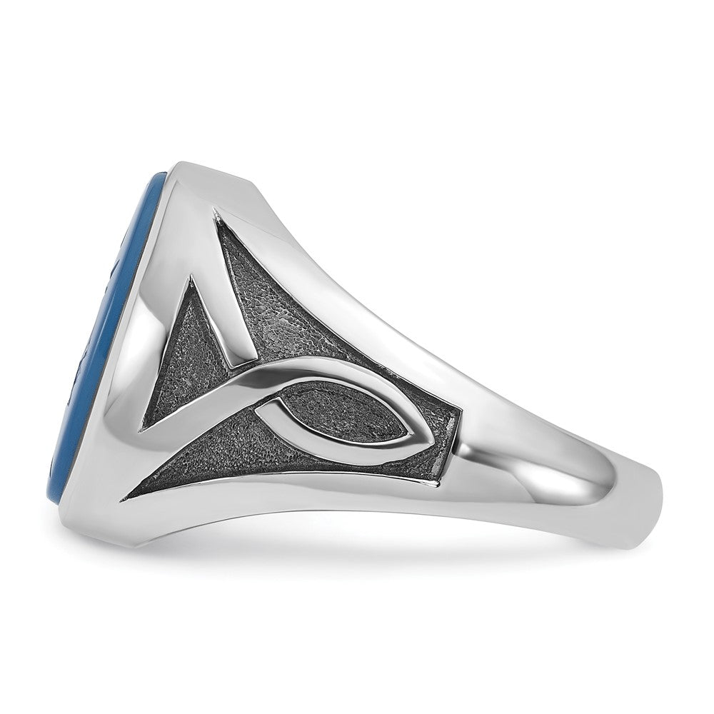 14k White Gold Mens with Black Rhodium Oval Blue Agate Complete Ring