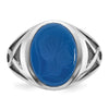 14k White Gold Mens with Black Rhodium Oval Blue Agate Complete Ring