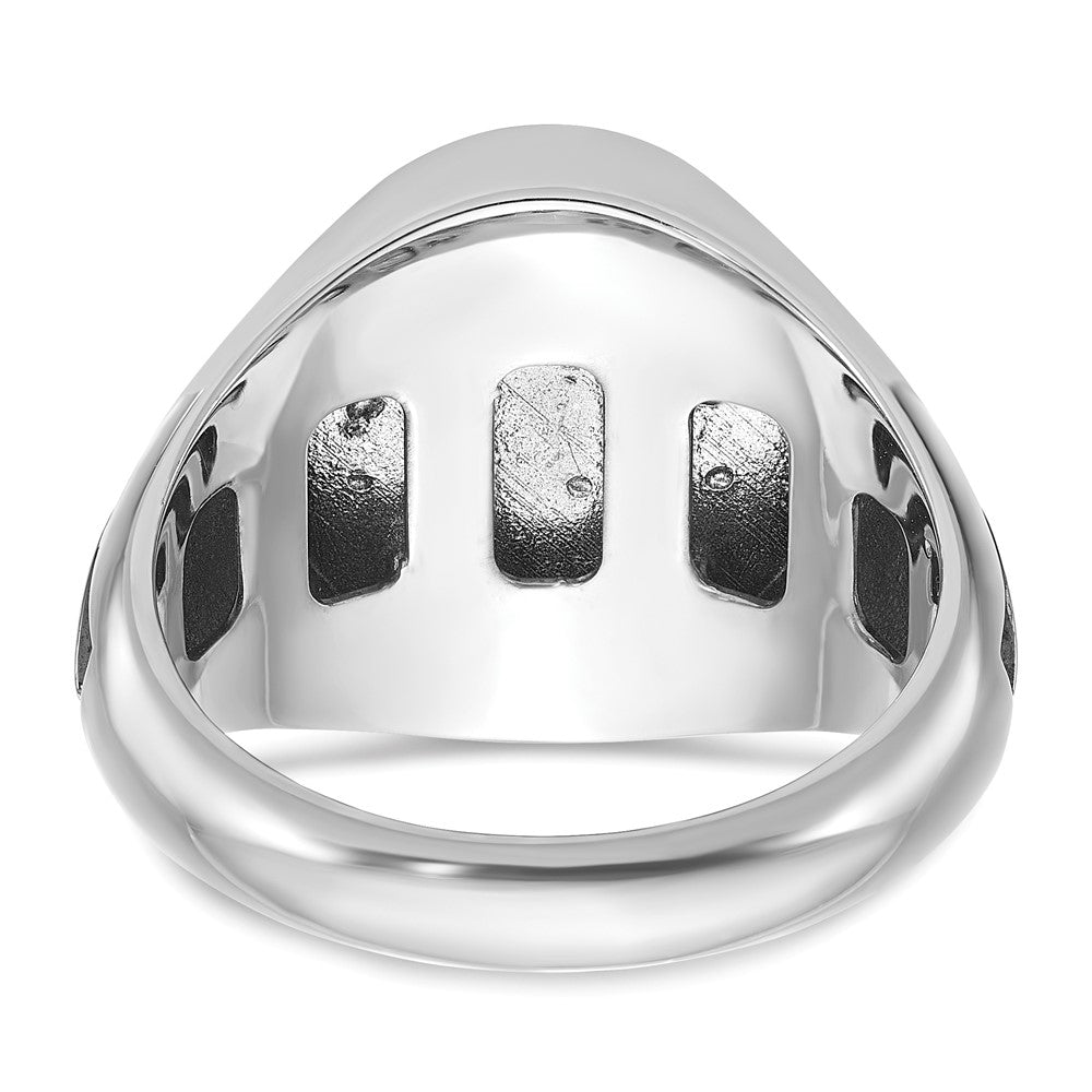 14k White Gold Mens with Black Rhodium Oval Blue Agate Complete Ring