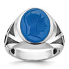 14k White Gold Mens with Black Rhodium Oval Blue Agate Complete Ring