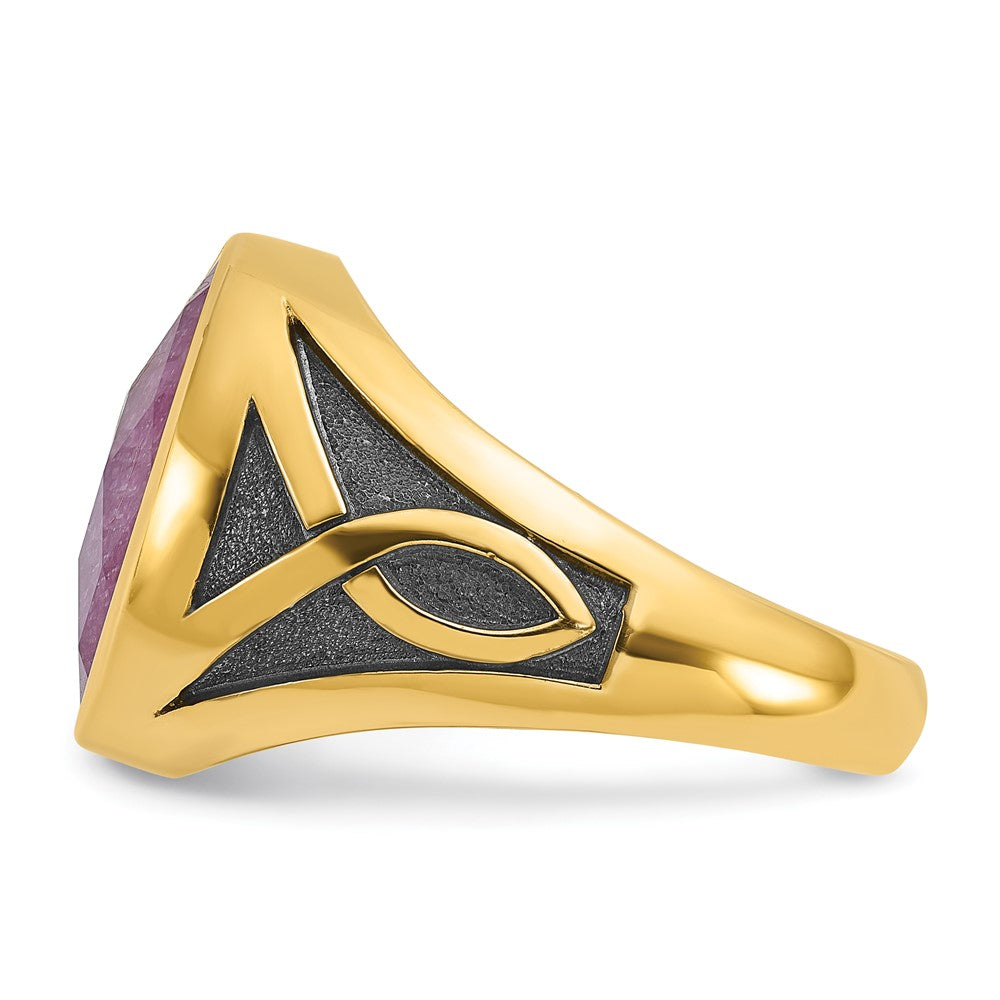 Men's w/Black Rhodium Ruby Doublet Stone Rings