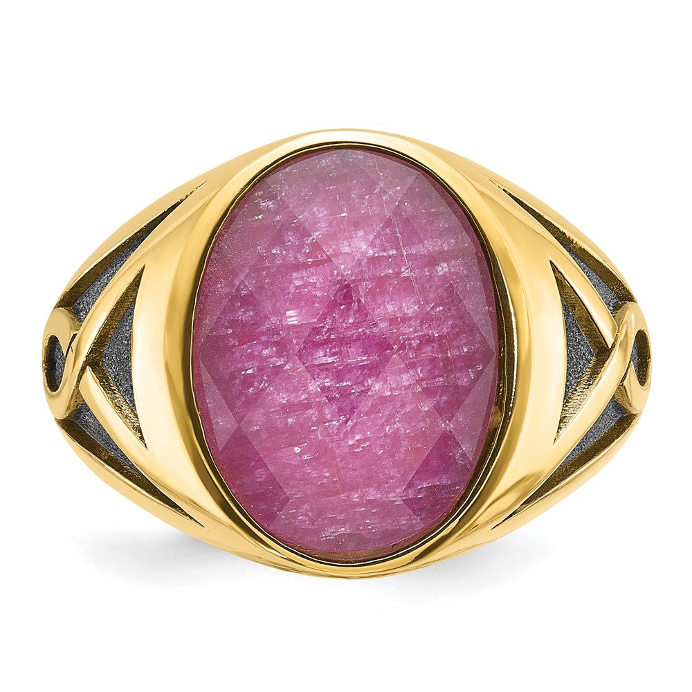 Men's w/Black Rhodium Ruby Doublet Stone Rings