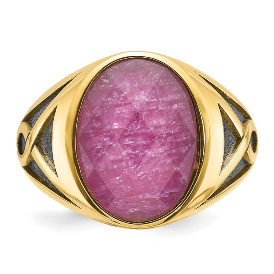 14k with Black Rhodium IBGoodman Men's Ruby Doublet Stone Complete Ring