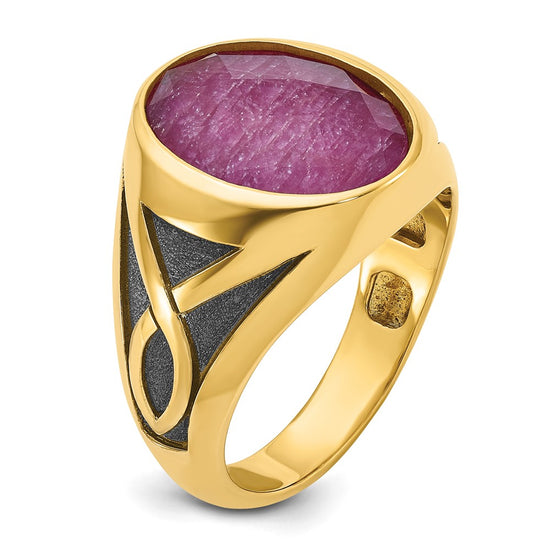 Men's w/Black Rhodium Ruby Doublet Stone Rings