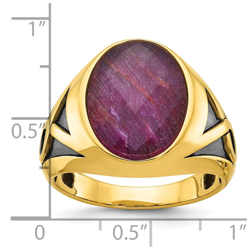 Men's w/Black Rhodium Ruby Doublet Stone Rings