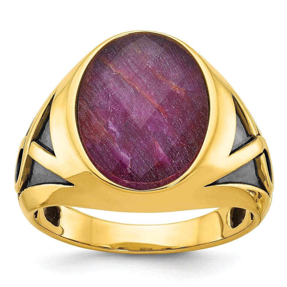Men's w/Black Rhodium Ruby Doublet Stone Rings