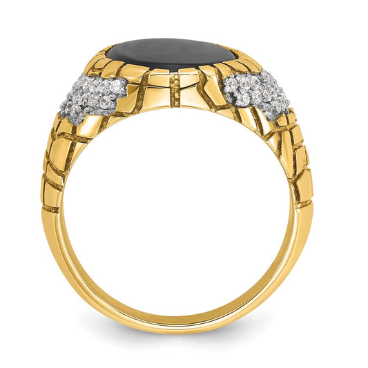 14k Mens Oval Onyx and 7/8 carat Diamond Nugget Complete Ring