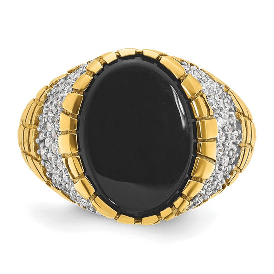 14k Mens Oval Onyx and 7/8 carat Diamond Nugget Complete Ring
