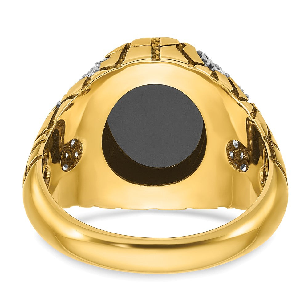 14k Mens Oval Onyx and 7/8 carat Diamond Nugget Complete Ring