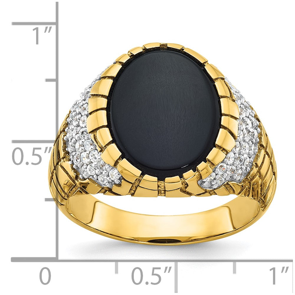 14k Mens Oval Onyx and 7/8 carat Diamond Nugget Complete Ring