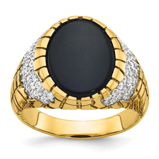 14k Mens Oval Onyx and 7/8 carat Diamond Nugget Complete Ring