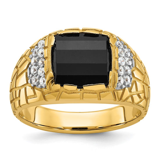 Men's Polished & Nugget Texture Gemstone & Diamond Rings