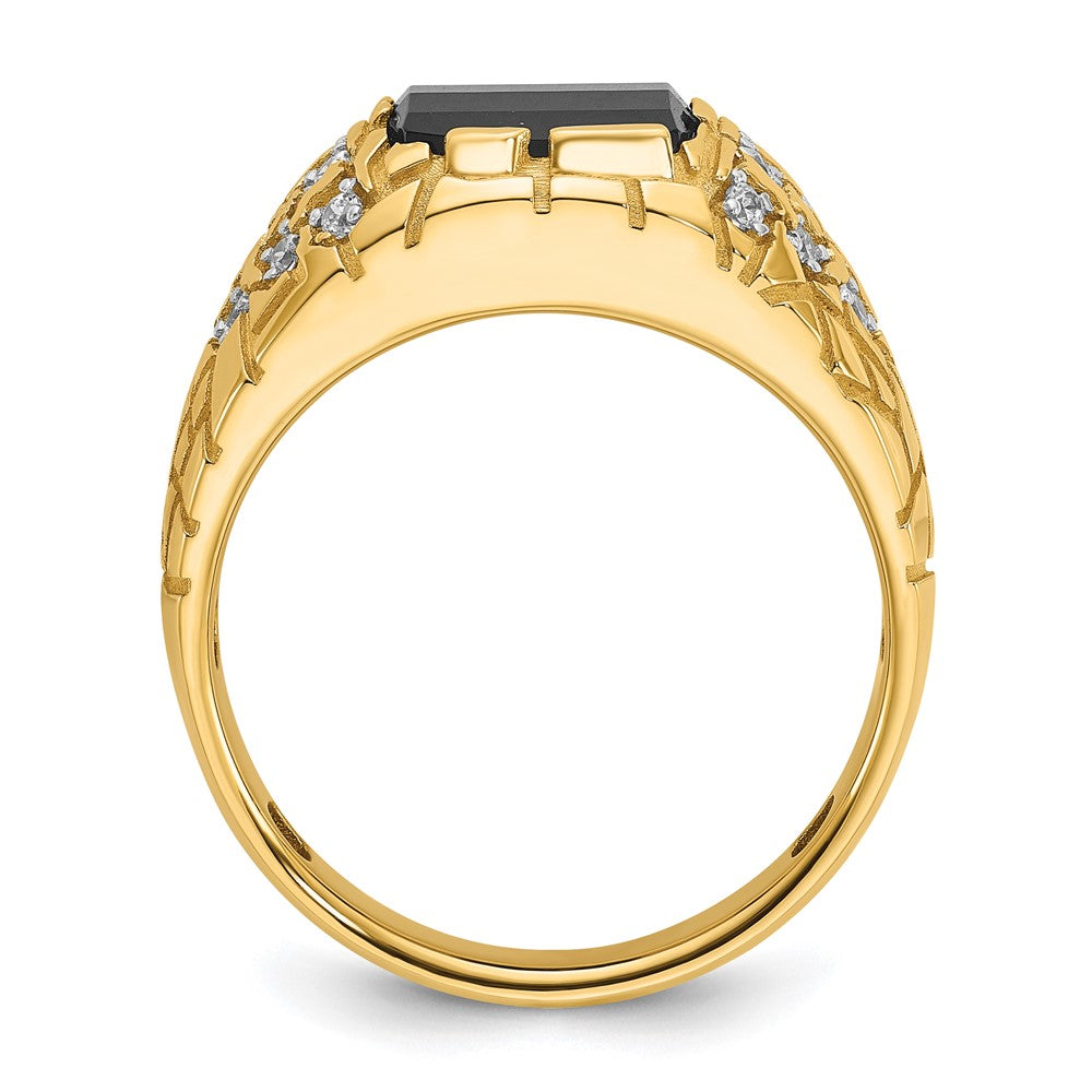 14k Mens Barrel Onyx and 1/4 carat Diamond Nugget Complete Ring