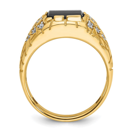 14k Mens Barrel Onyx and 1/4 carat Diamond Nugget Complete Ring
