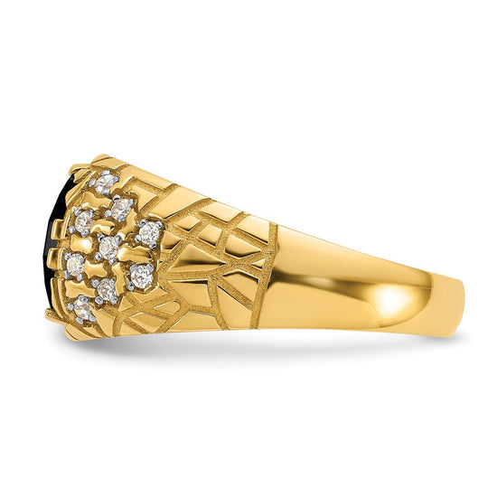 14k Mens Barrel Onyx and 1/4 carat Diamond Nugget Complete Ring