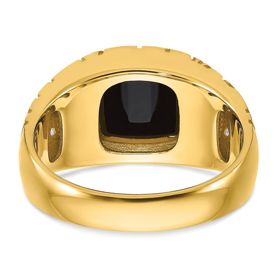 14k Mens Barrel Onyx and 1/4 carat Diamond Nugget Complete Ring