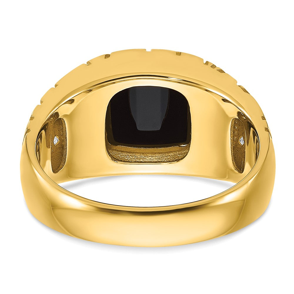 14k Mens Barrel Onyx and 1/4 carat Diamond Nugget Complete Ring