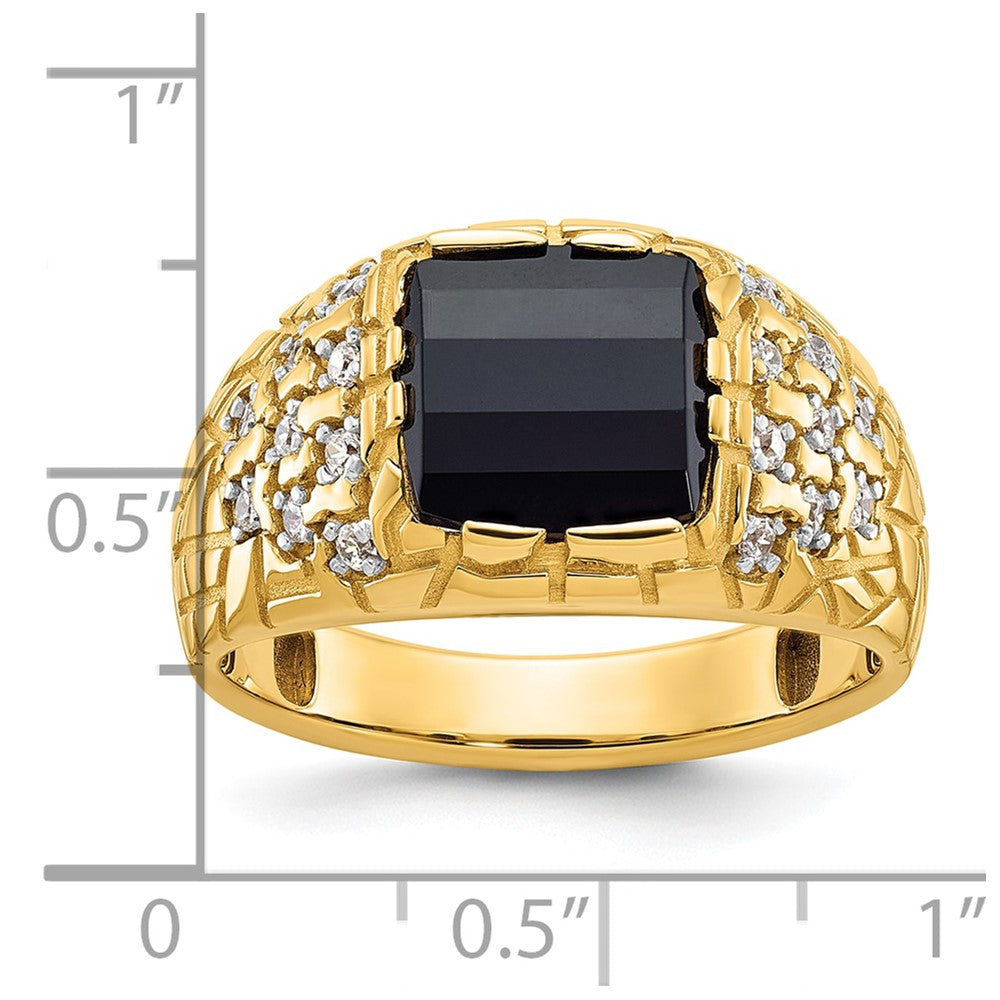 14k Mens Barrel Onyx and 1/4 carat Diamond Nugget Complete Ring