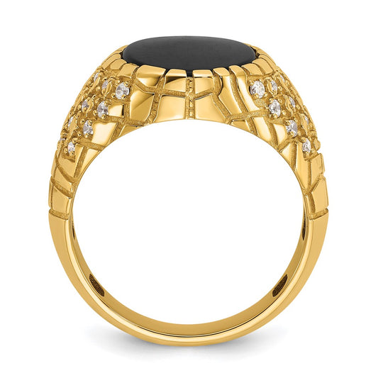 14k Men's Onyx and 1/2 carat Diamond Nugget Complete Ring