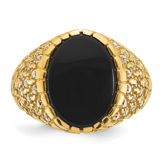 14k Men's Onyx and 1/2 carat Diamond Nugget Complete Ring