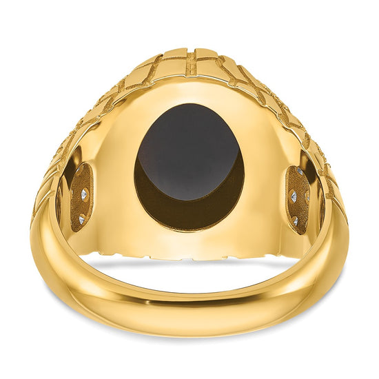 14k Men's Onyx and 1/2 carat Diamond Nugget Complete Ring