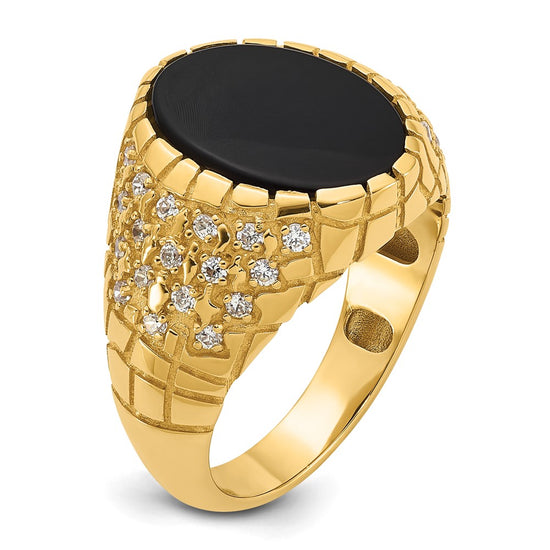 14k Men's Onyx and 1/2 carat Diamond Nugget Complete Ring