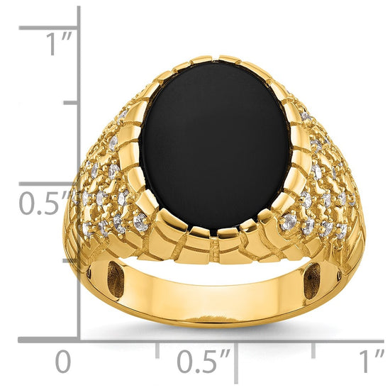 14k Men's Onyx and 1/2 carat Diamond Nugget Complete Ring