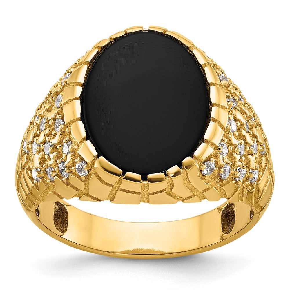 14k Men's Onyx and 1/2 carat Diamond Nugget Complete Ring