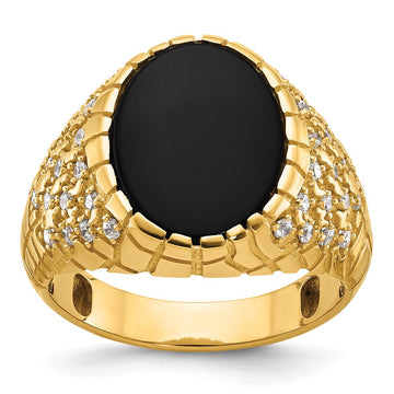 14k Men's Onyx and 1/2 carat Diamond Nugget Complete Ring