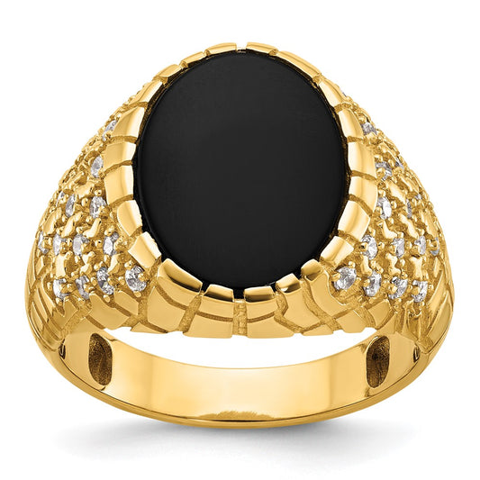 14k Men's Onyx and 1/2 carat Diamond Nugget Complete Ring