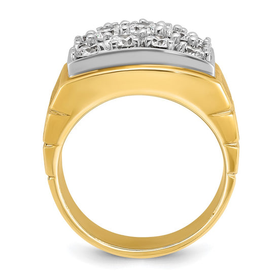 14k Two-tone Men's Polished Satin and Grooved 3 Carat AA Quality Diamond Cluster Ring