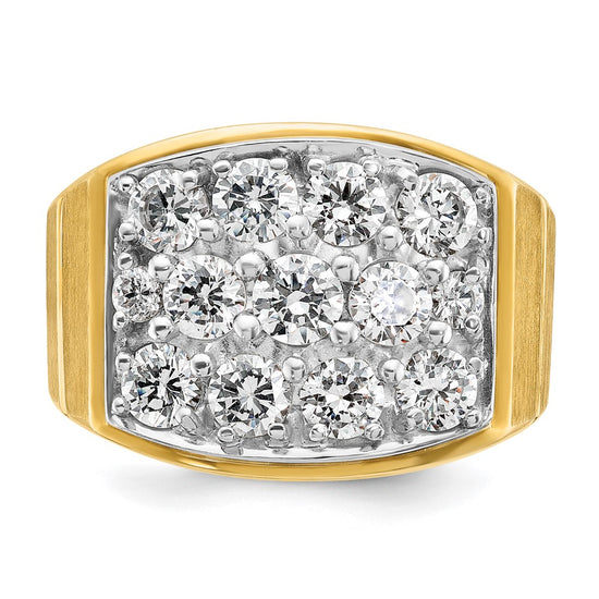 14k Two-tone Men's Polished Satin and Grooved 3 Carat AA Quality Diamond Cluster Ring