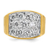 14k Two-tone Men's Polished Satin and Grooved 3 Carat AA Quality Diamond Cluster Ring