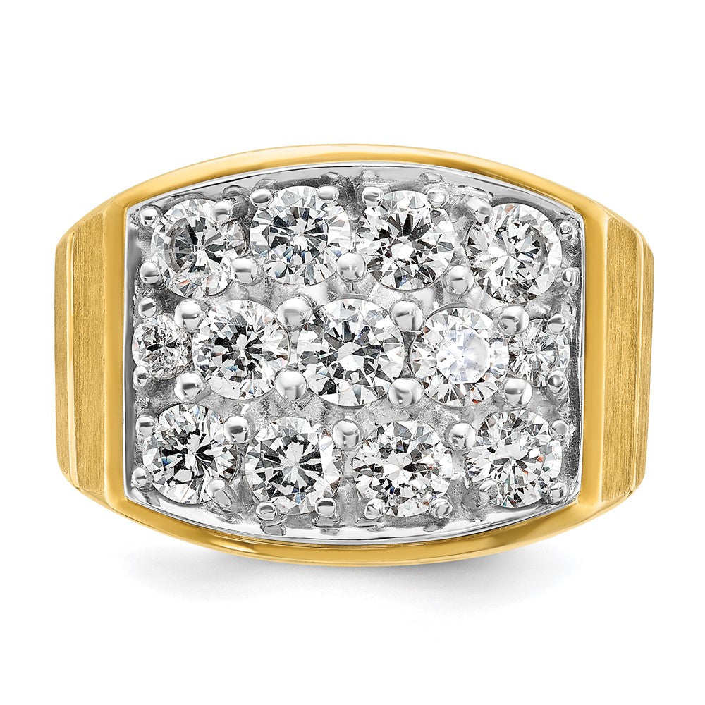 14k Two-tone Men's Polished Satin and Grooved 3 Carat AA Quality Diamond Cluster Ring