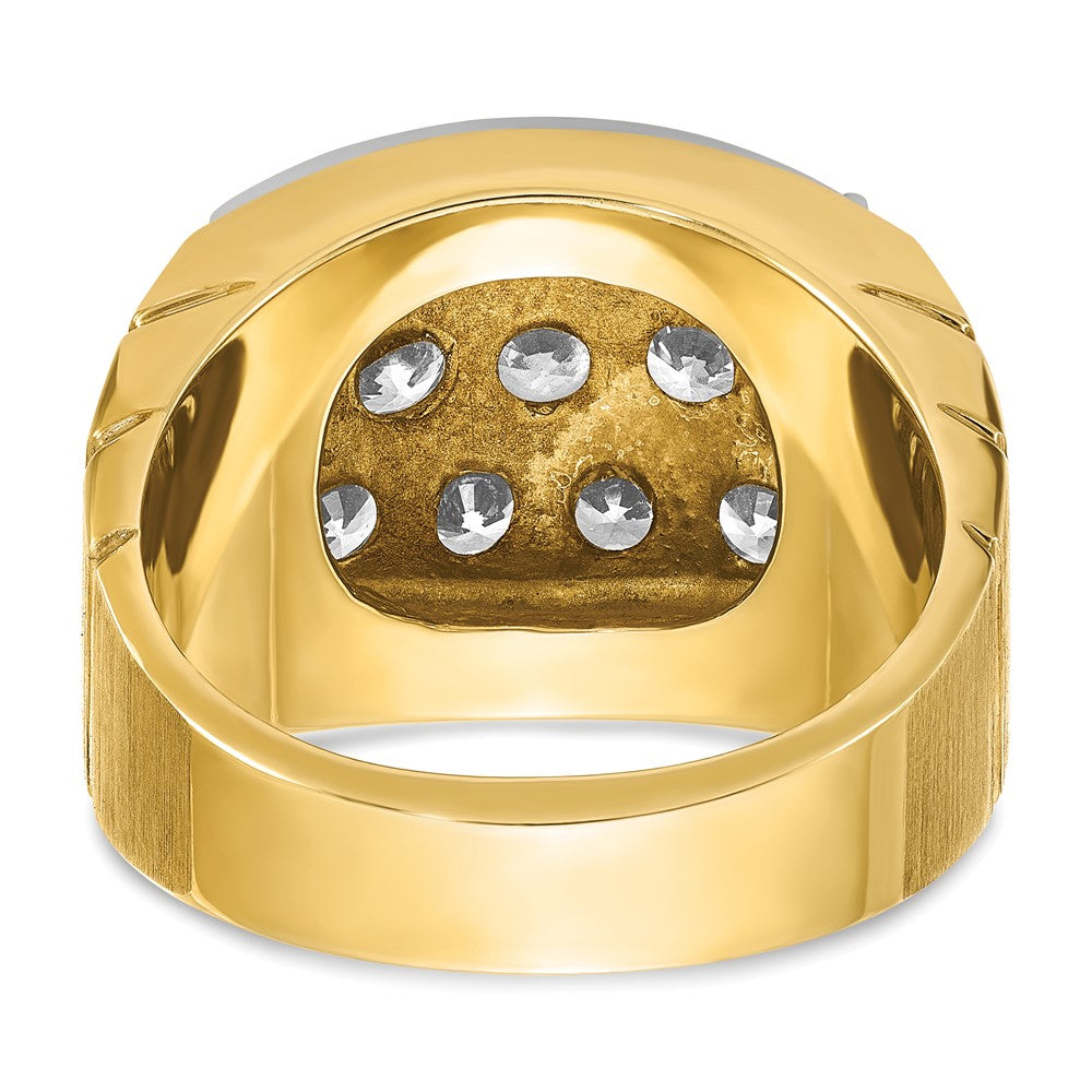 14k Two-tone Men's Polished Satin and Grooved 3 Carat AA Quality Diamond Cluster Ring