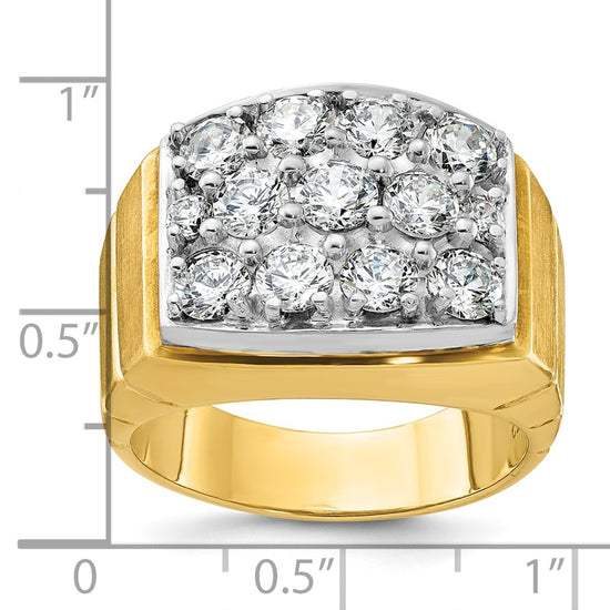 14k Two-tone Men's Polished Satin and Grooved 3 Carat AA Quality Diamond Cluster Ring