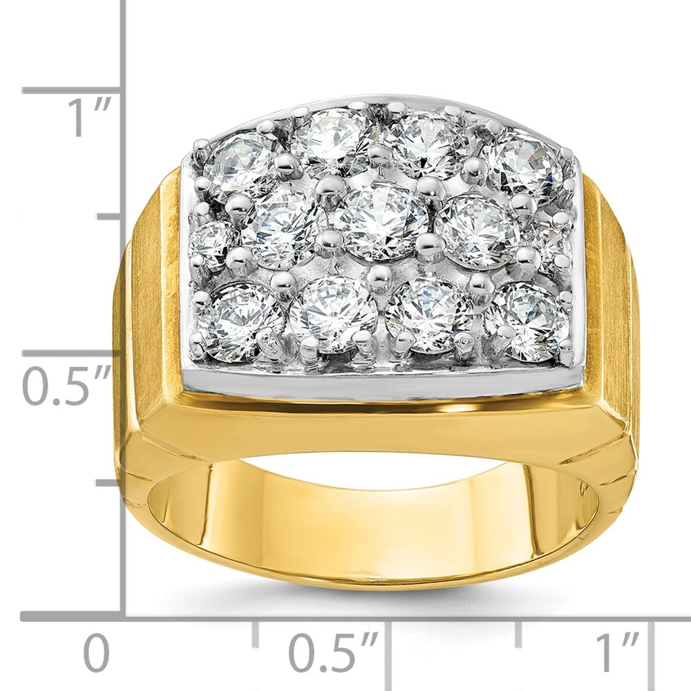 14k Two-tone Men's Polished Satin and Grooved 3 Carat AA Quality Diamond Cluster Ring