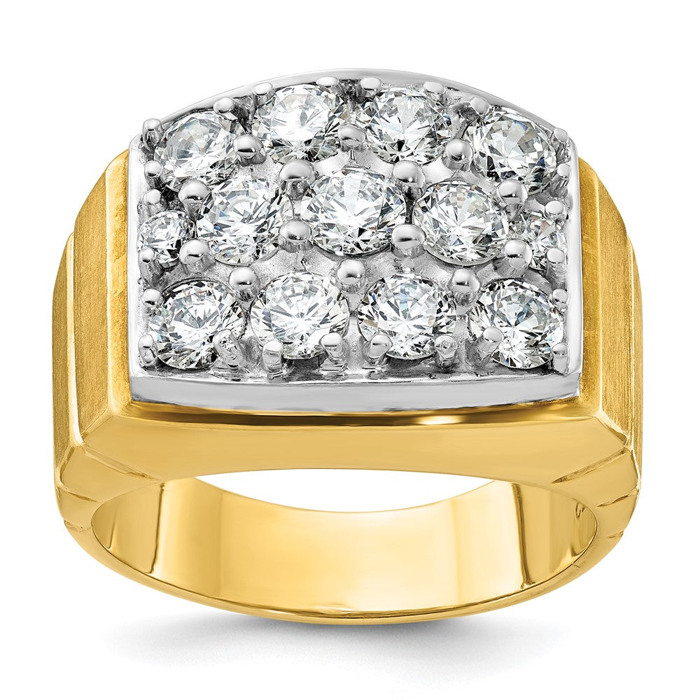 14k Two-tone Men's Polished Satin and Grooved 3 Carat AA Quality Diamond Cluster Ring