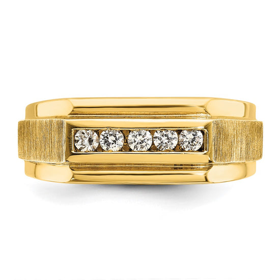 14k 1/4 carat Lab Grown Diamond VS/SI+ G+ Complete Polished and Satin Five Stone Men's Ring