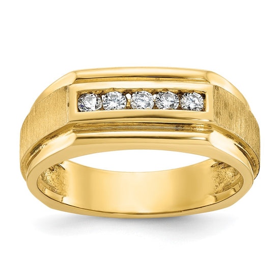 14k 1/4 carat Lab Grown Diamond VS/SI+ G+ Complete Polished and Satin Five Stone Men's Ring