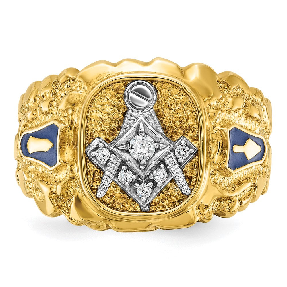 IBGoodman 14k Two-tone Men's Polished and Nugget Textured Blue Lodge Master Masonic Ring Mounting