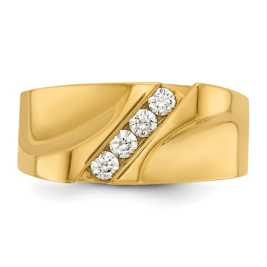 14k Men's Polished 4-Stone 1/3 Carat AA Quality Diamond Ring