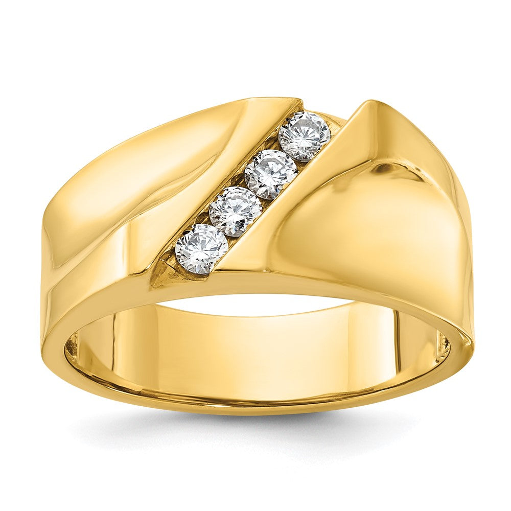 14k Men's Polished 4-Stone 1/3 Carat AA Quality Diamond Ring