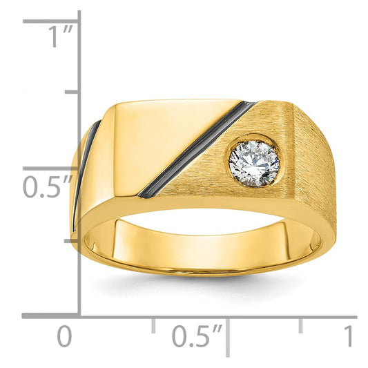 10k and Black Rhodium Mens Polished and Satin 1/4 carat Diamond Complete Ring