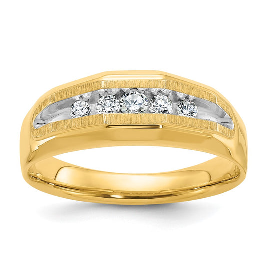 IBGoodman 14k with White Rhodium Men's Polished and Satin 5-Stone 1/4 Carat AA Quality Diamond Ring