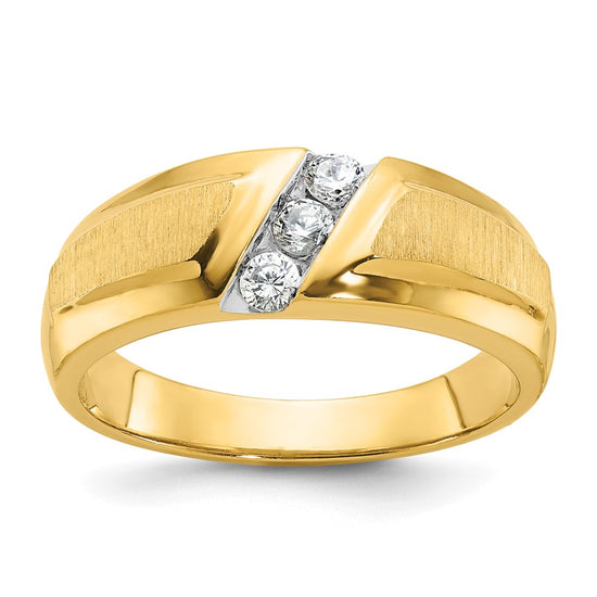 14k Men's Polished and Satin 3-Stone 1/4 Carat AA Quality Diamond Ring