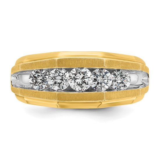 IBGoodman 14k with White Rhodium Men's Polished and Satin 5-Stone 1 Carat AA Quality Diamond Ring