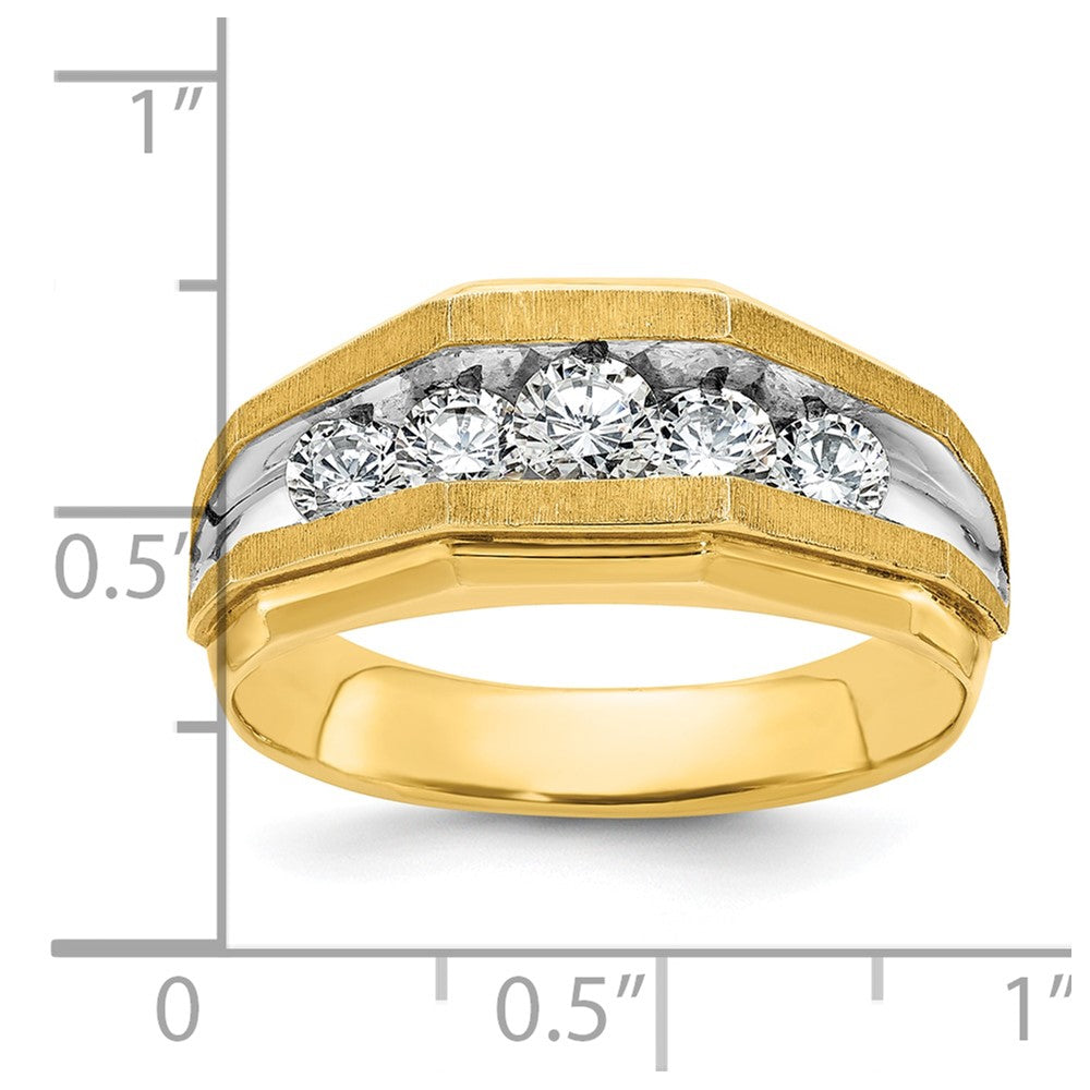IBGoodman 14k with White Rhodium Men's Polished and Satin 5-Stone 1 Carat AA Quality Diamond Ring